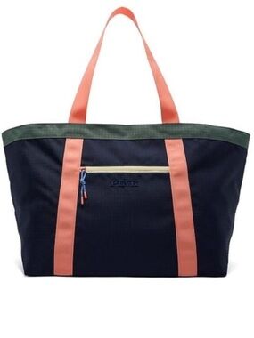 Victoria's Secret PINK XL Weekender Tote Color Block Canvas Beach Bag Navy Peach